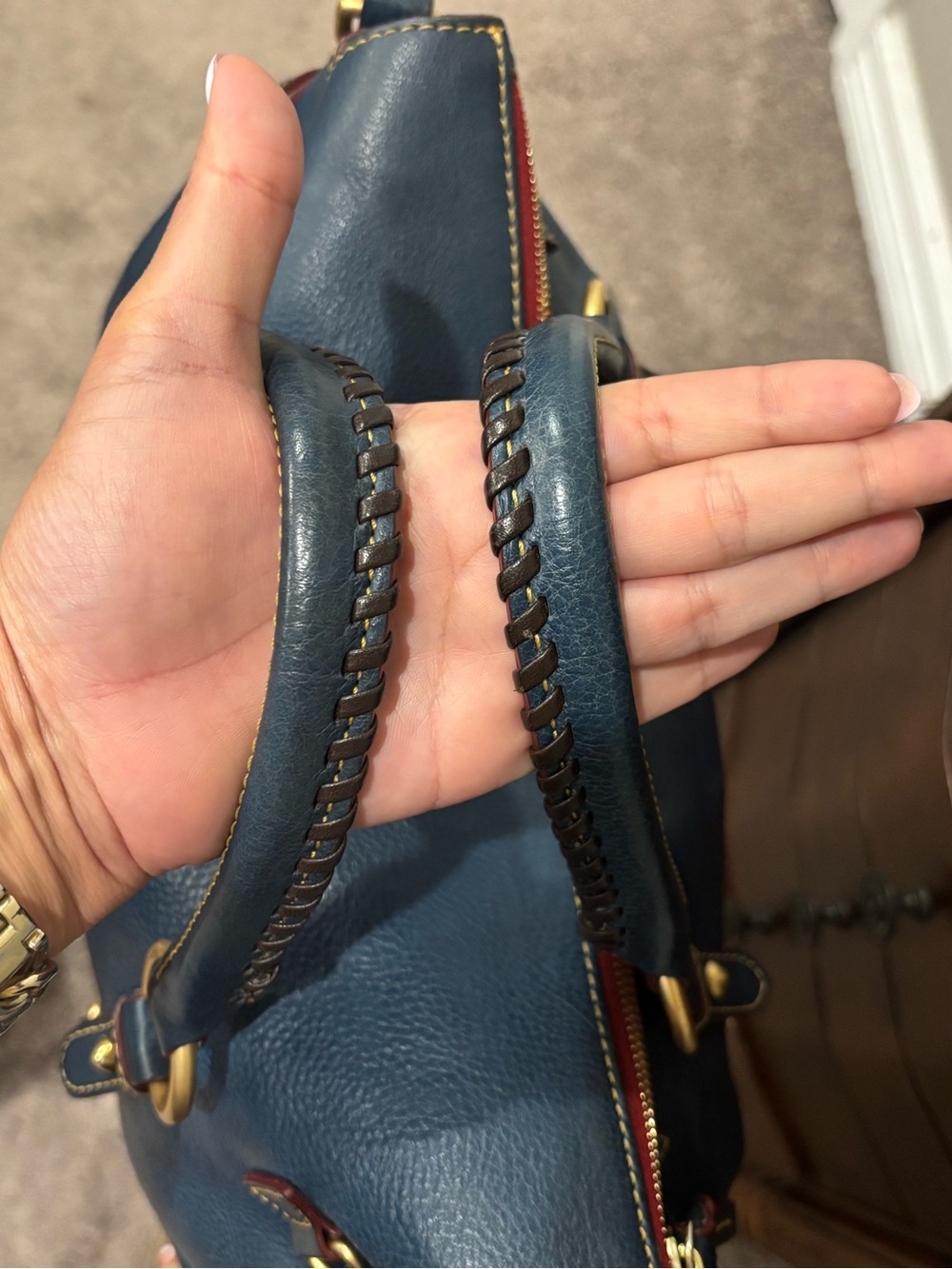 Dooney & Bourke Florentine Large Satchel Denim Blue with Red Interior - Picture 9 of 15